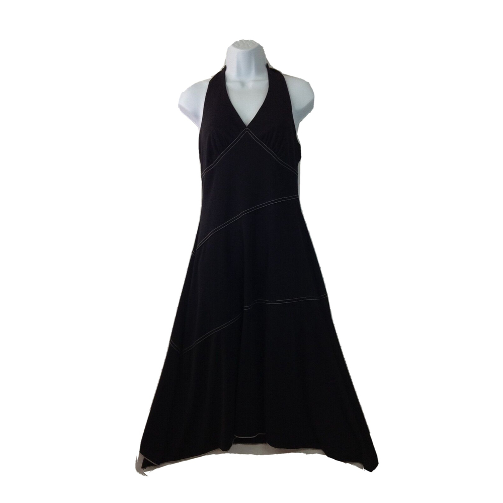 Zinc Black Sheath Dress Halter Asymmetrical Hem Size M USA MADE - Slim Fit